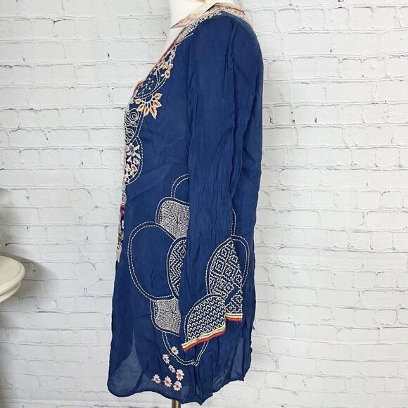 Johnny Was Peyton Blouse Women’s S Colorful Embroidered Blue Rayon Boho V-neck - Picture 5 of 10